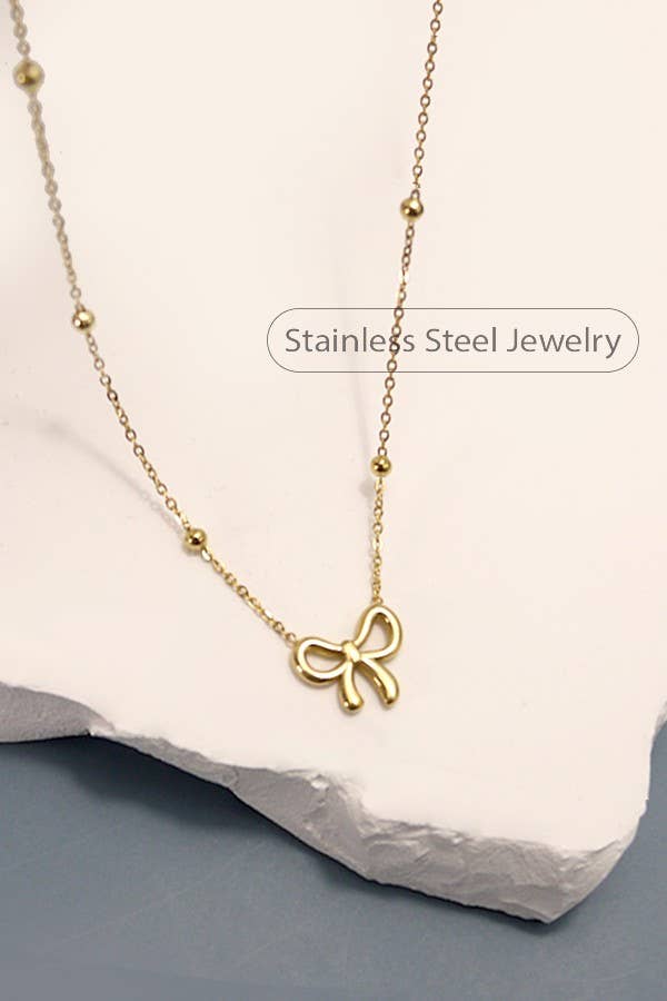 18K STAINLESS STEEL TARNISH FREE BOW NECKLACE