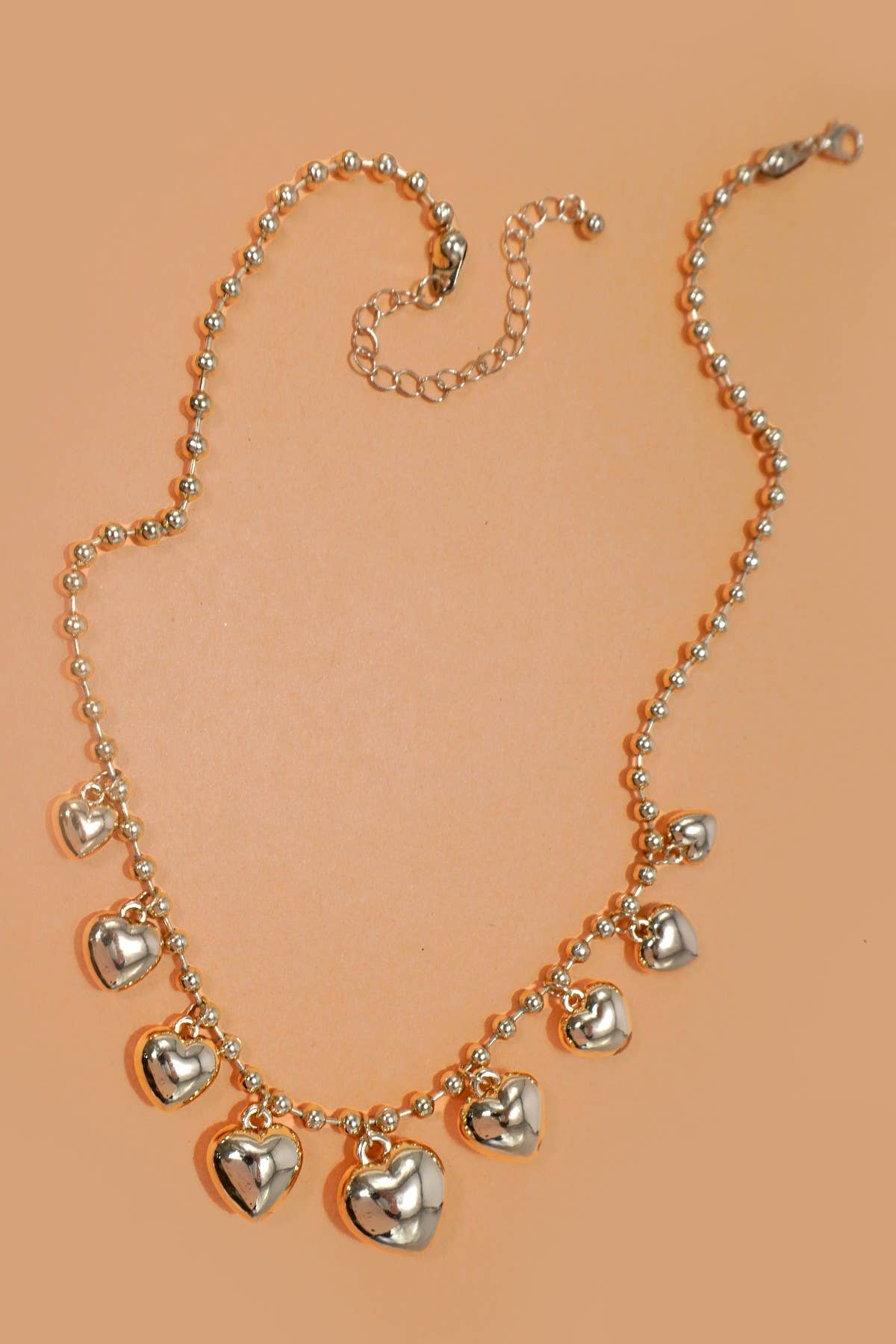 STATION PUFFY HEART CHARMS BALL CHAIN NECKLACE