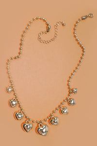STATION PUFFY HEART CHARMS BALL CHAIN NECKLACE