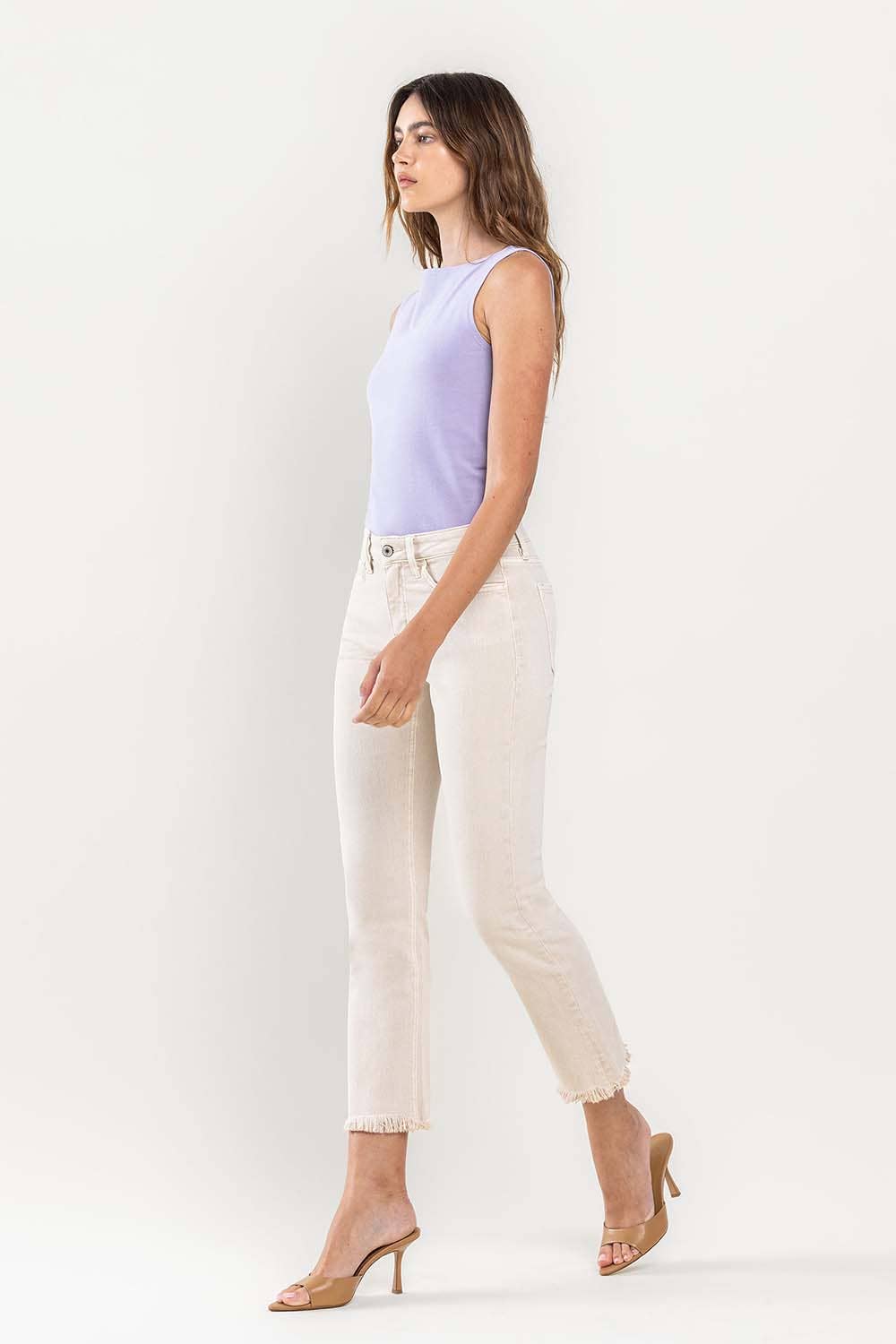 VERVET CREAM MID RISE CROP STRAIGHT JEANS