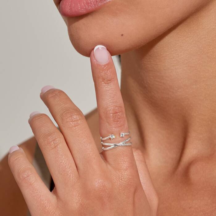 Soul Shine Crossover Ring Stack In Silver Plating