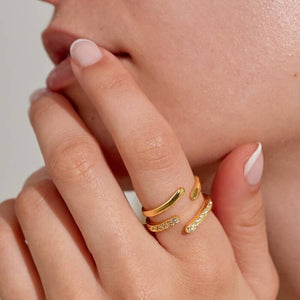 Soul Shine Organic Wave Ring Stack In Gold-Tone Plating