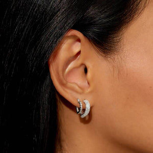 Soul Shine Statement Hearts Hoop Earrings Stack In Silver Plating
