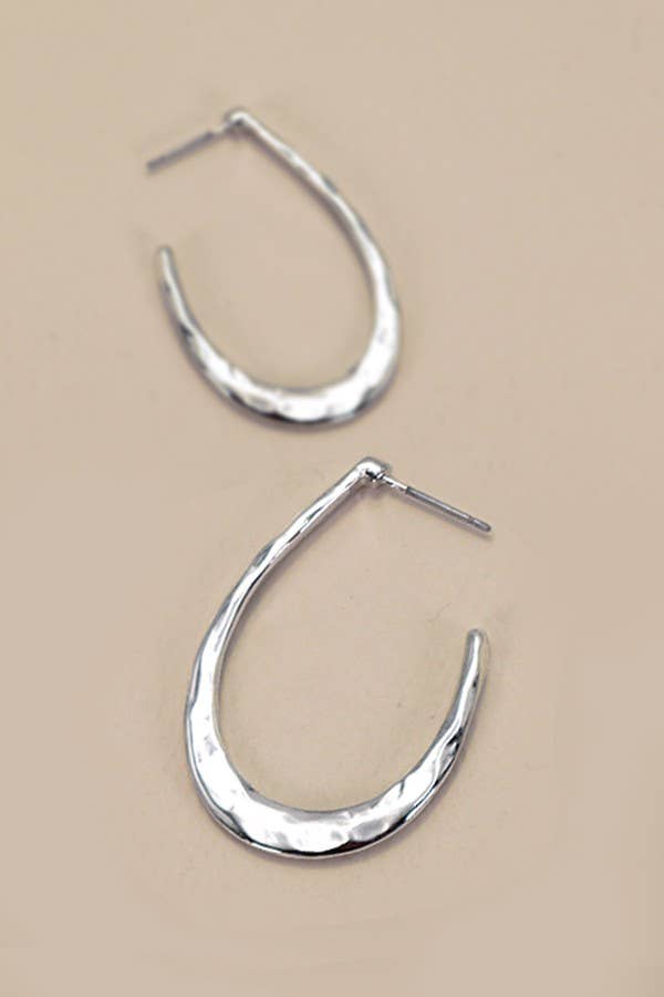 HAMMERED U SHAPE HOOP DROP EARRINGS