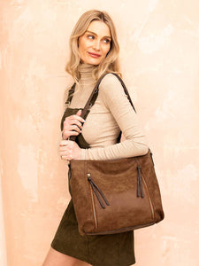 Tan/Grey Mina Distressed Hobo Bag