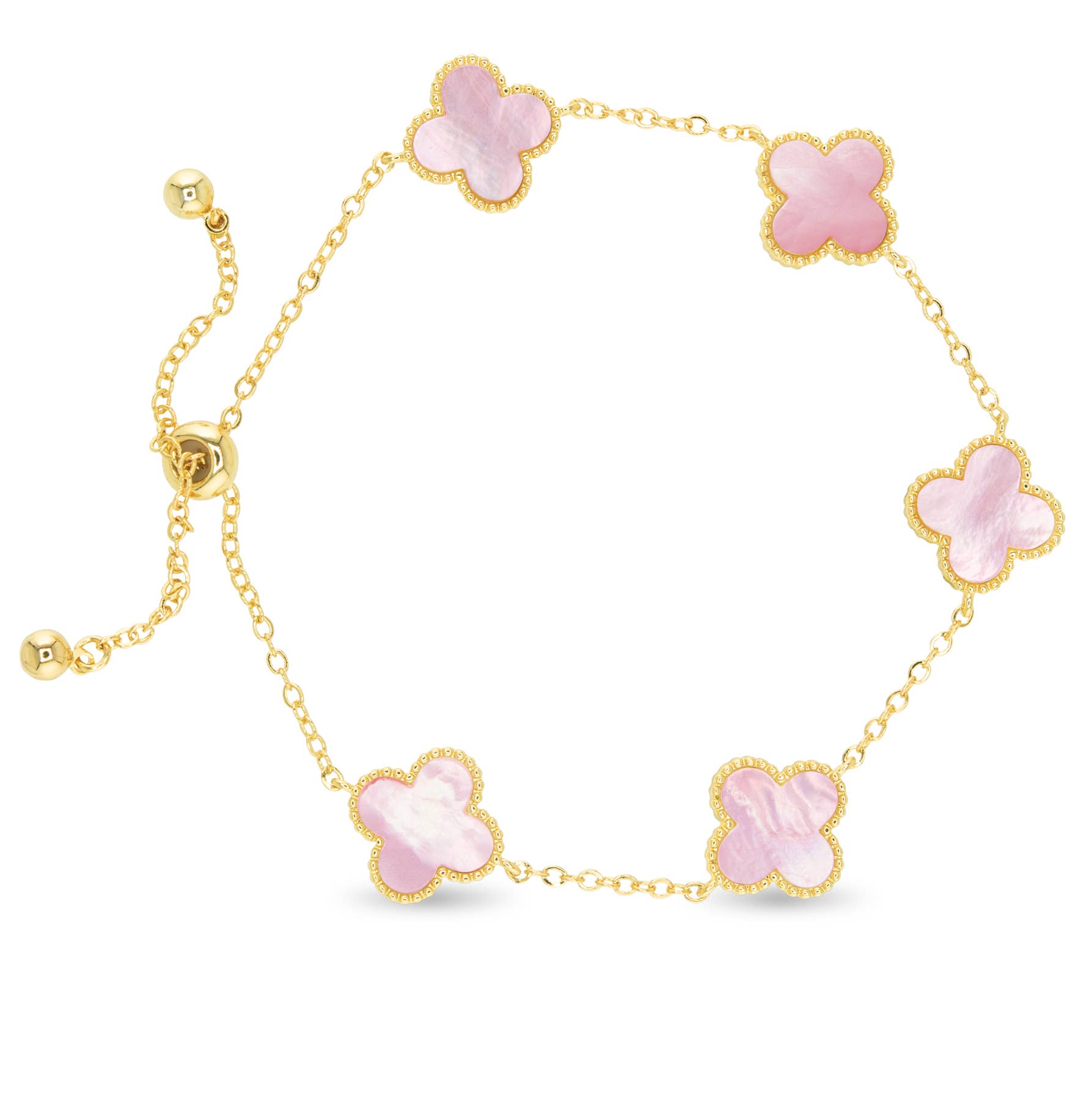 Gold Mother Of Pearl Clover Bracelet: Pink