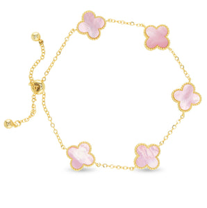 Gold Mother Of Pearl Clover Bracelet: Pink