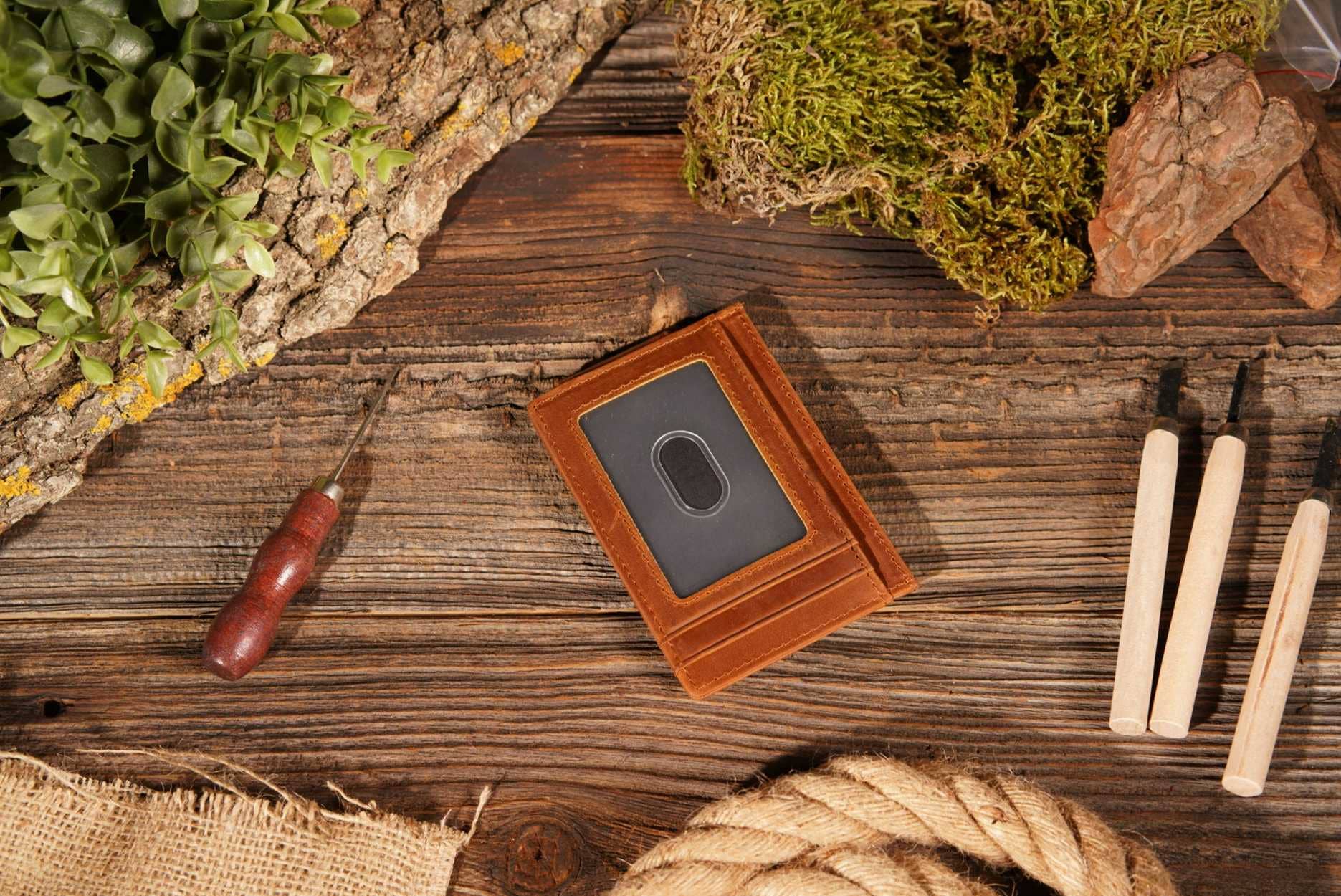 Brown Leather Wallet with Magnet Clip
