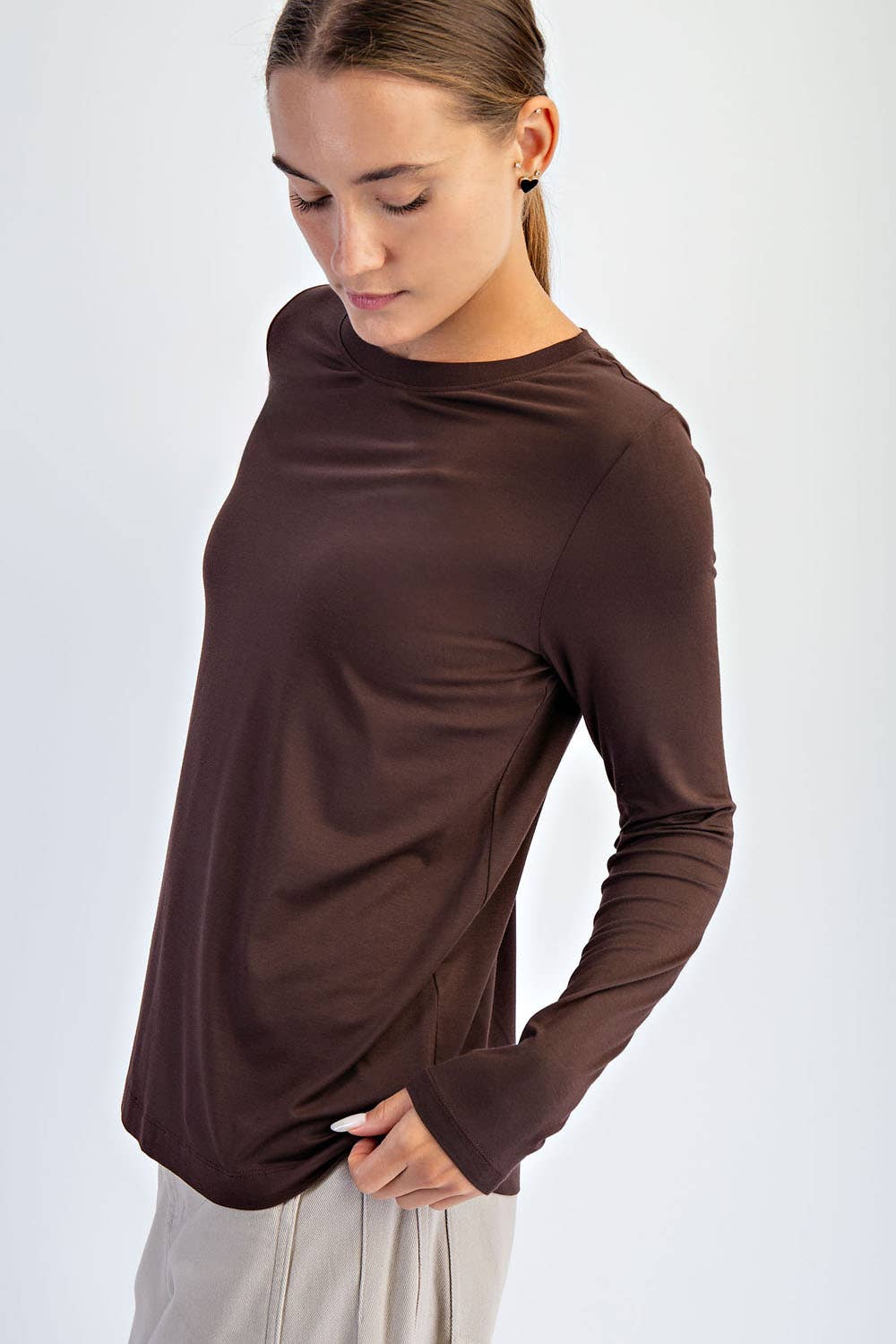 BLACK VISCOSE MODAL LONG SLEEVE TOP