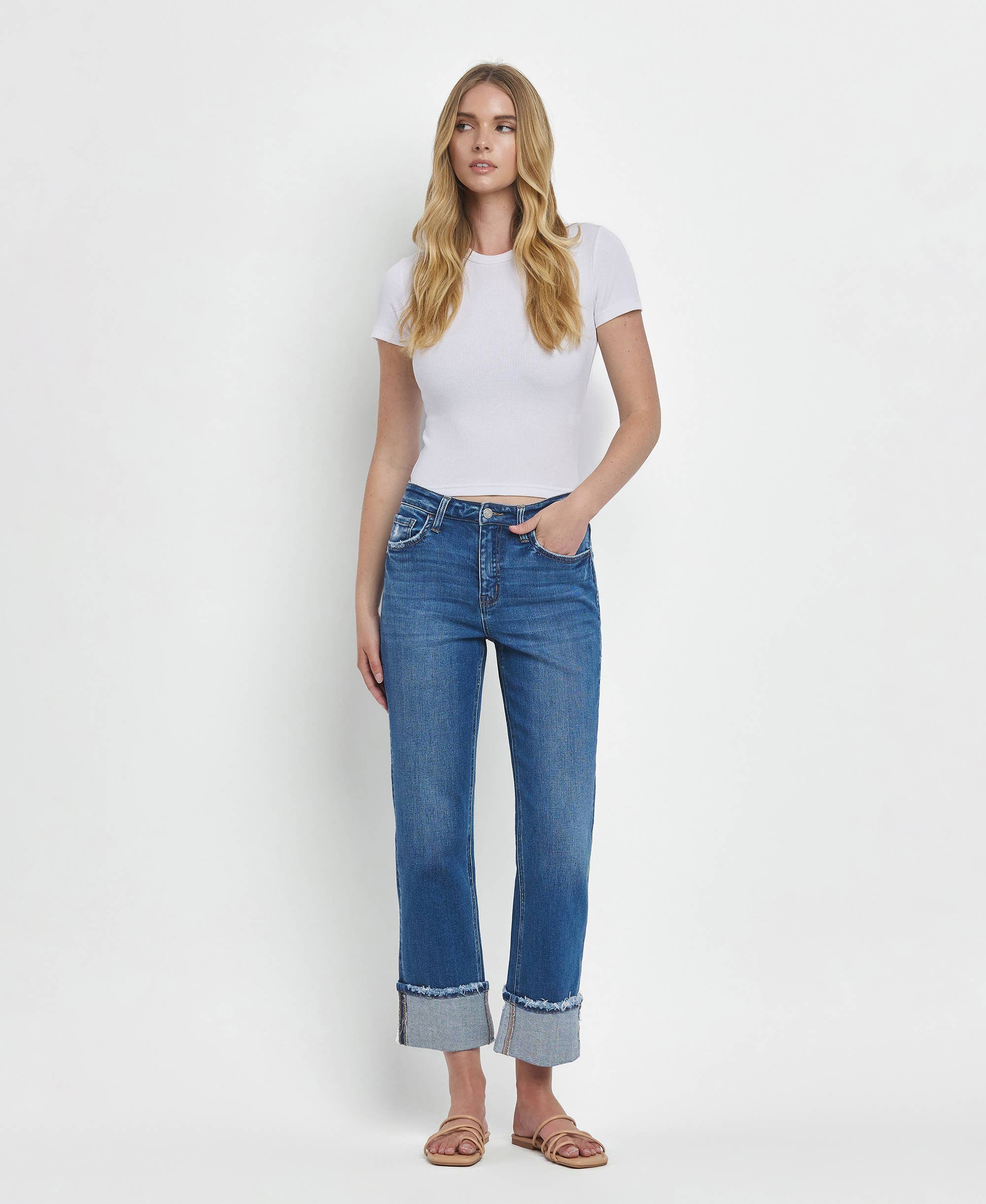 DAPHNE HIGH RISE CUFFED STRAIGHT JEANS
