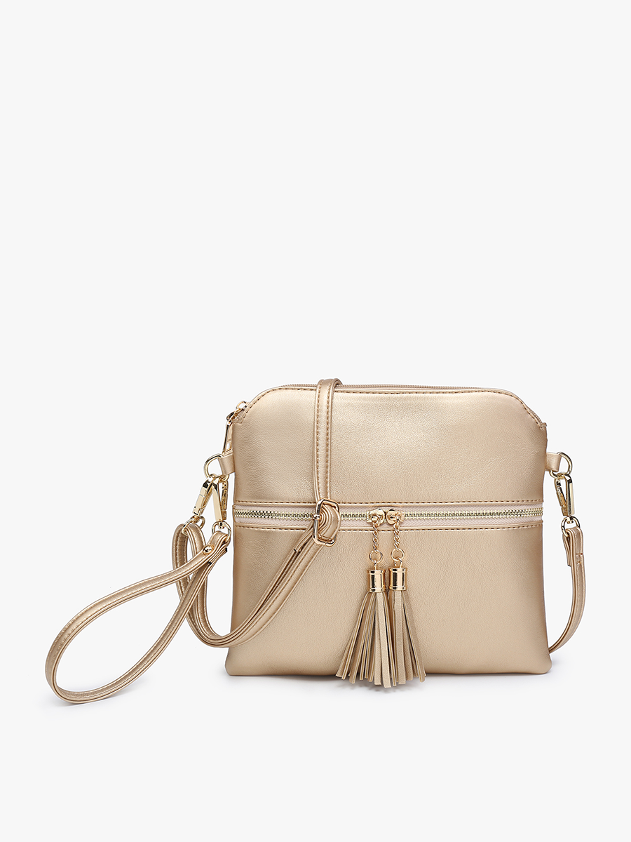 Diamond-Beige Tara Double Zip Crossbody/Wristlet