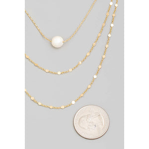 Pearl Bead Pendant Layered Chain Necklace Set