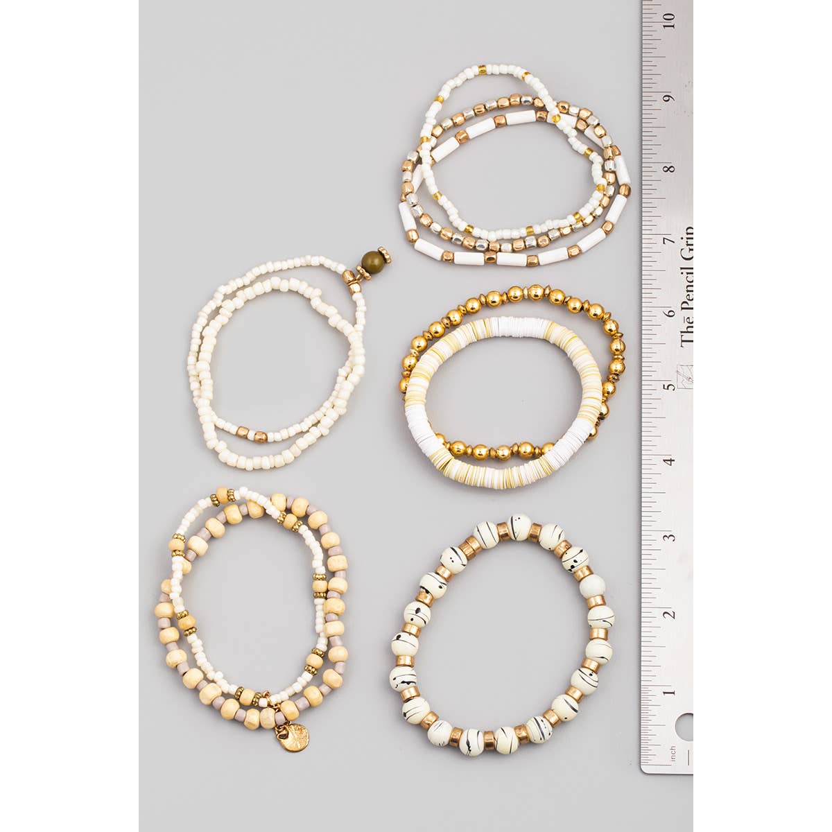 Multi Disc Stone Bead Stretch Bracelet Set