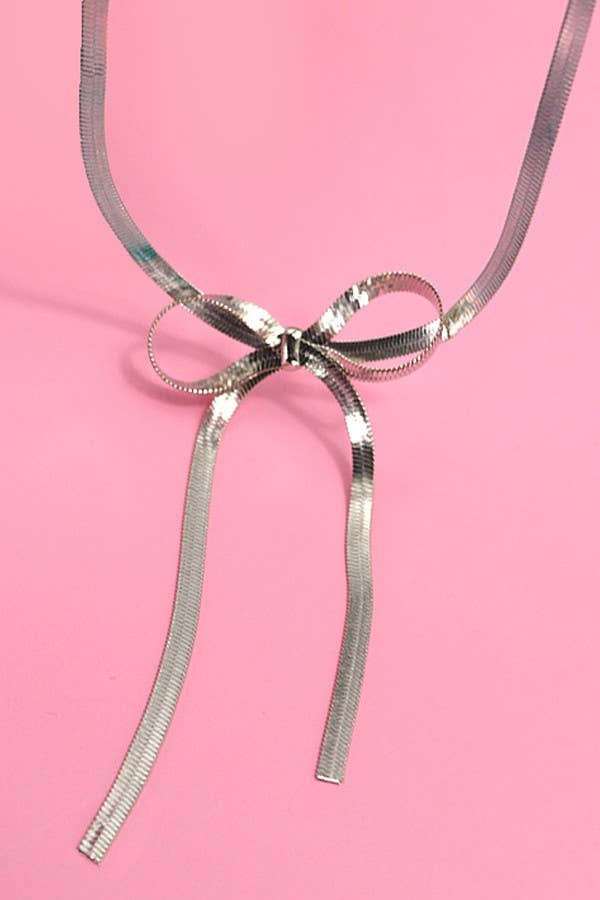 HERRINGBONE SNAKE CHAIN BOW NECKLACE