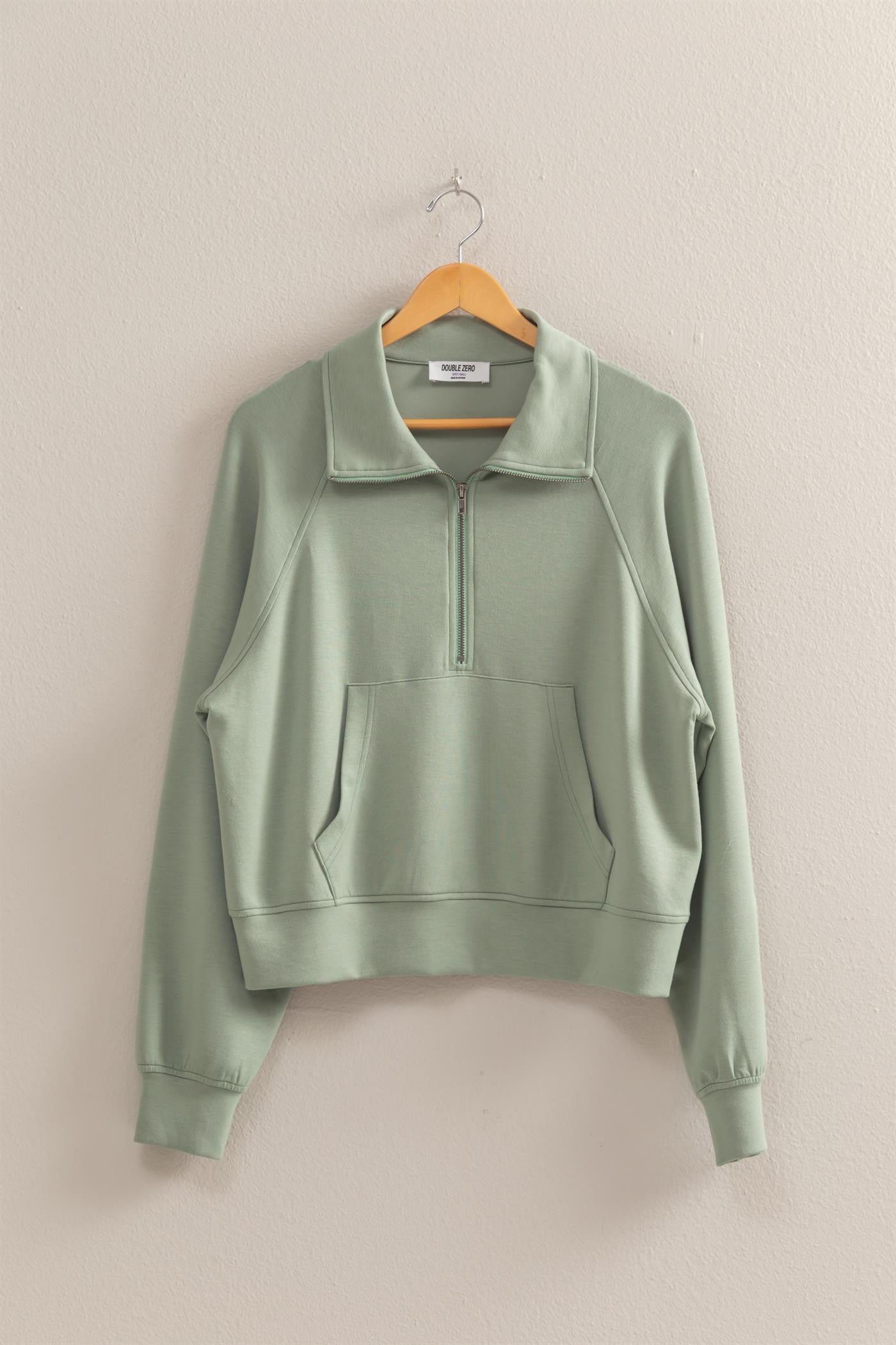 Sage High Neck Half Zip Pocket Sweatshirt