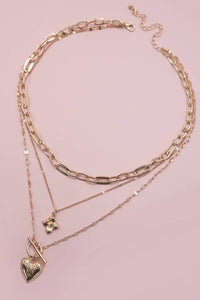 FLOWER  HEART TOGGLE MULTI LAYERED NECKLACE