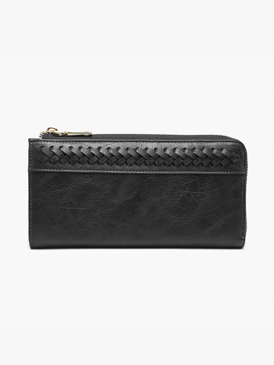 Black Gia Braided Detail Zip-Top Wallet