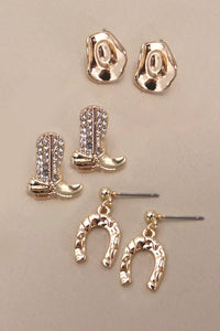 HAT BOOTS HORSESHOE WESTERN TRIO EARRINGS