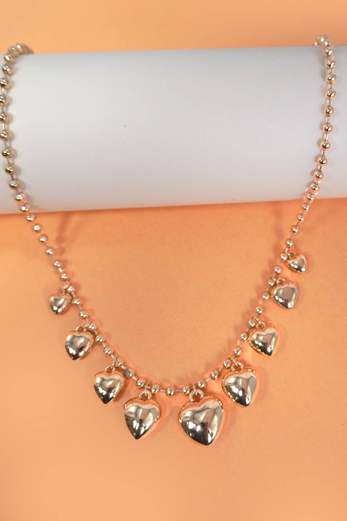 STATION PUFFY HEART CHARMS BALL CHAIN NECKLACE