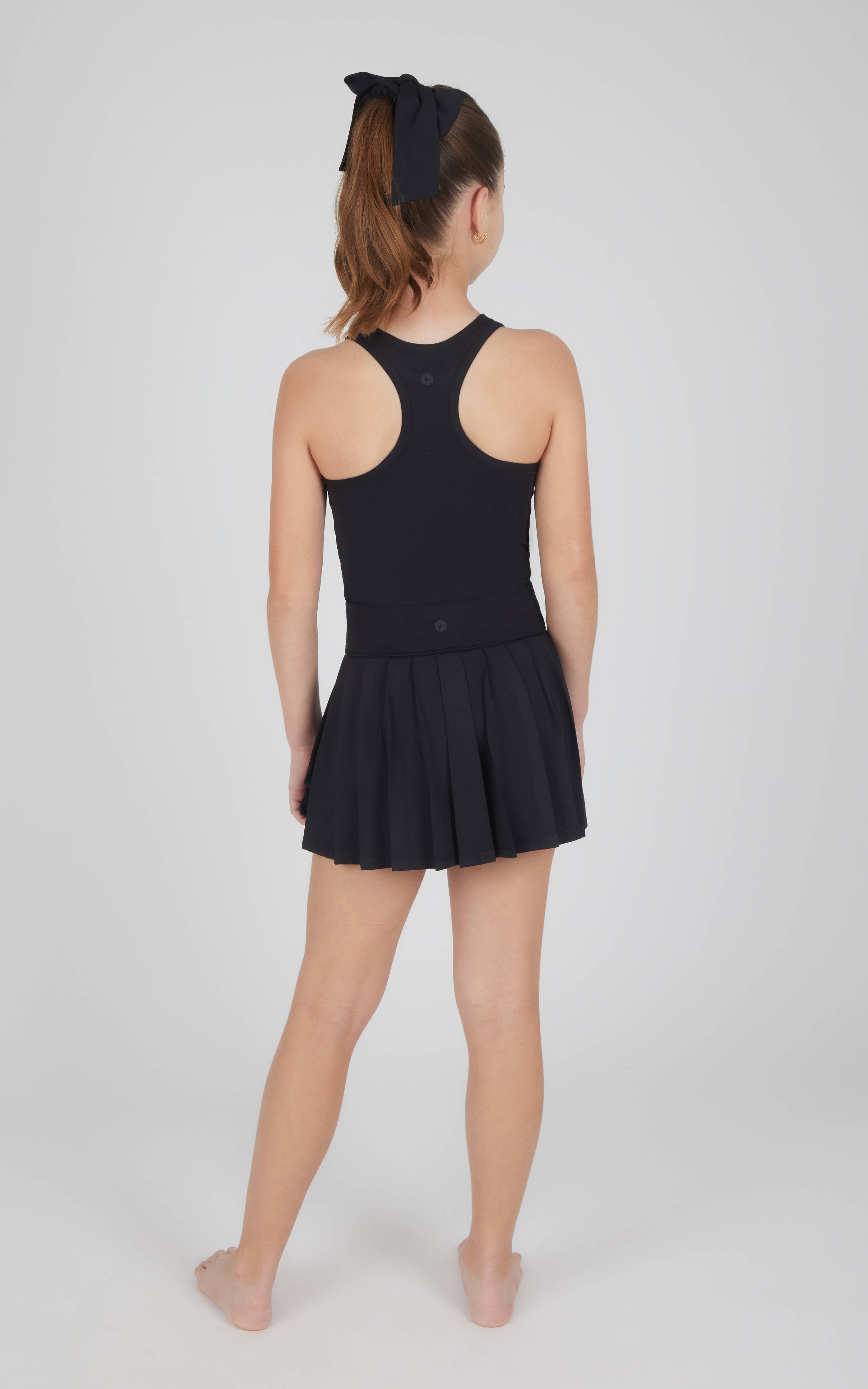 Black Girls Racerback Tank, Pleated Skort, and Scrunchie Bow Set