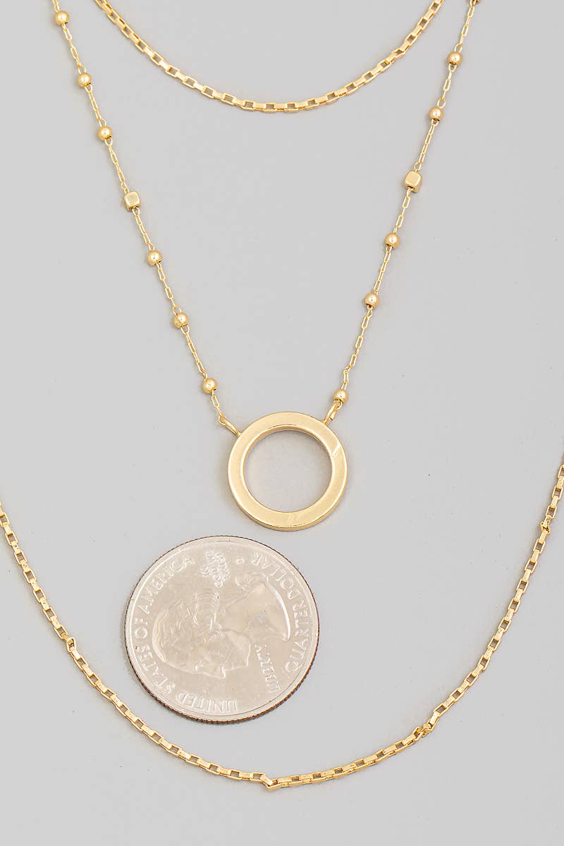 Ring Pendant Layered Chain Necklace