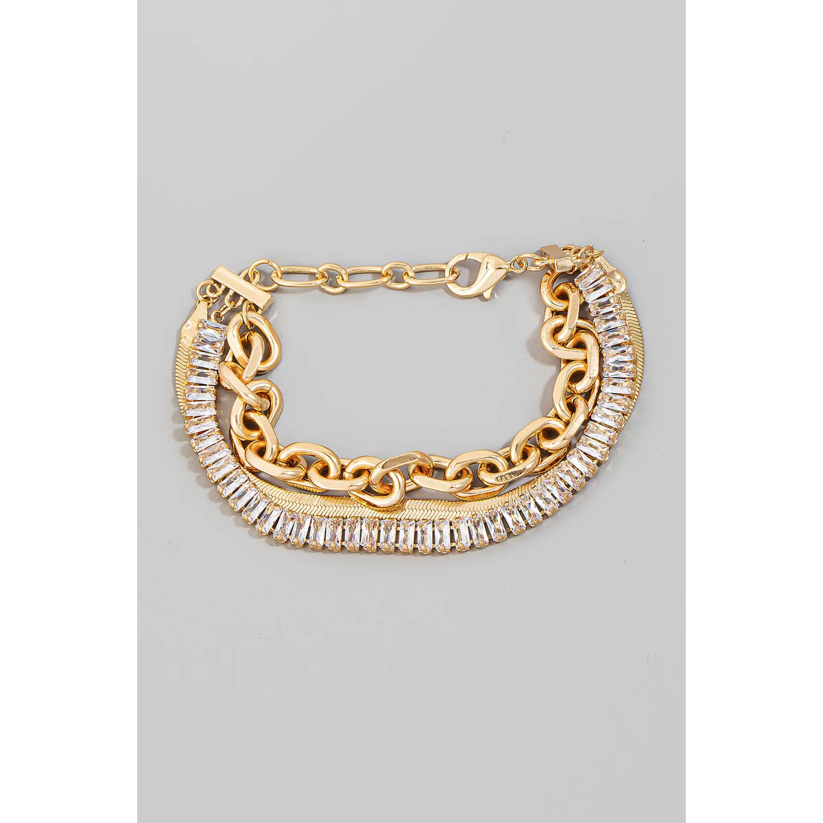 Rhinestone And Flat Chain Layered Bracelet