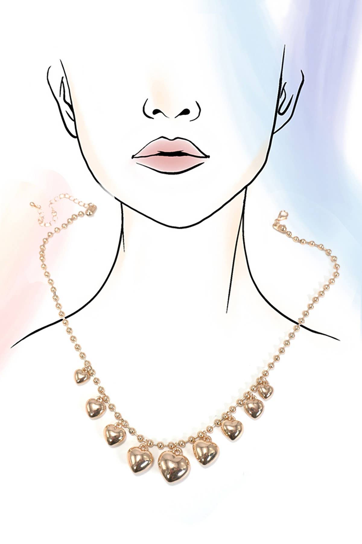 STATION PUFFY HEART CHARMS BALL CHAIN NECKLACE