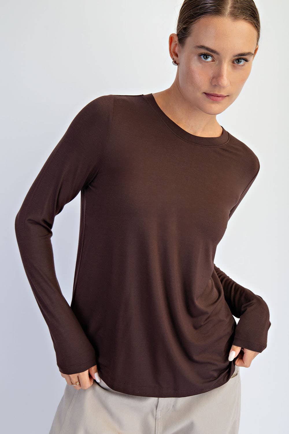 BLACK VISCOSE MODAL LONG SLEEVE TOP