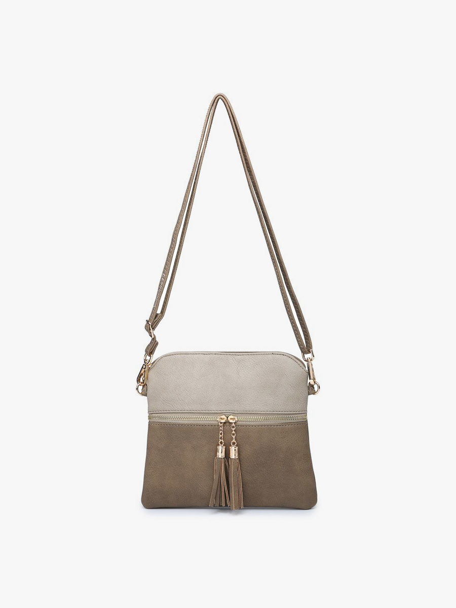 Khaki/ Light Khaki Tara Double Zip Crossbody Bag/Wristlet
