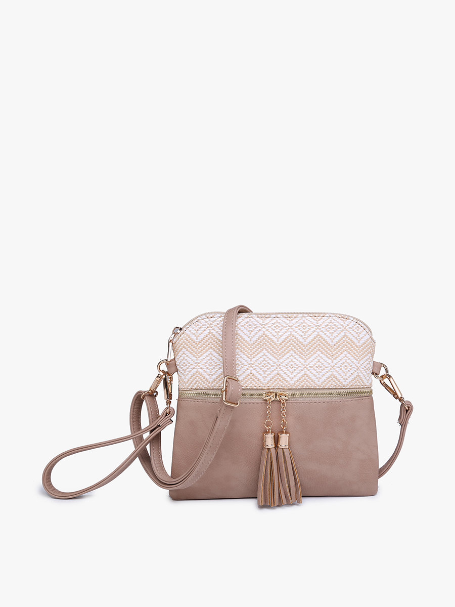 Diamond-Beige Tara Double Zip Crossbody/Wristlet