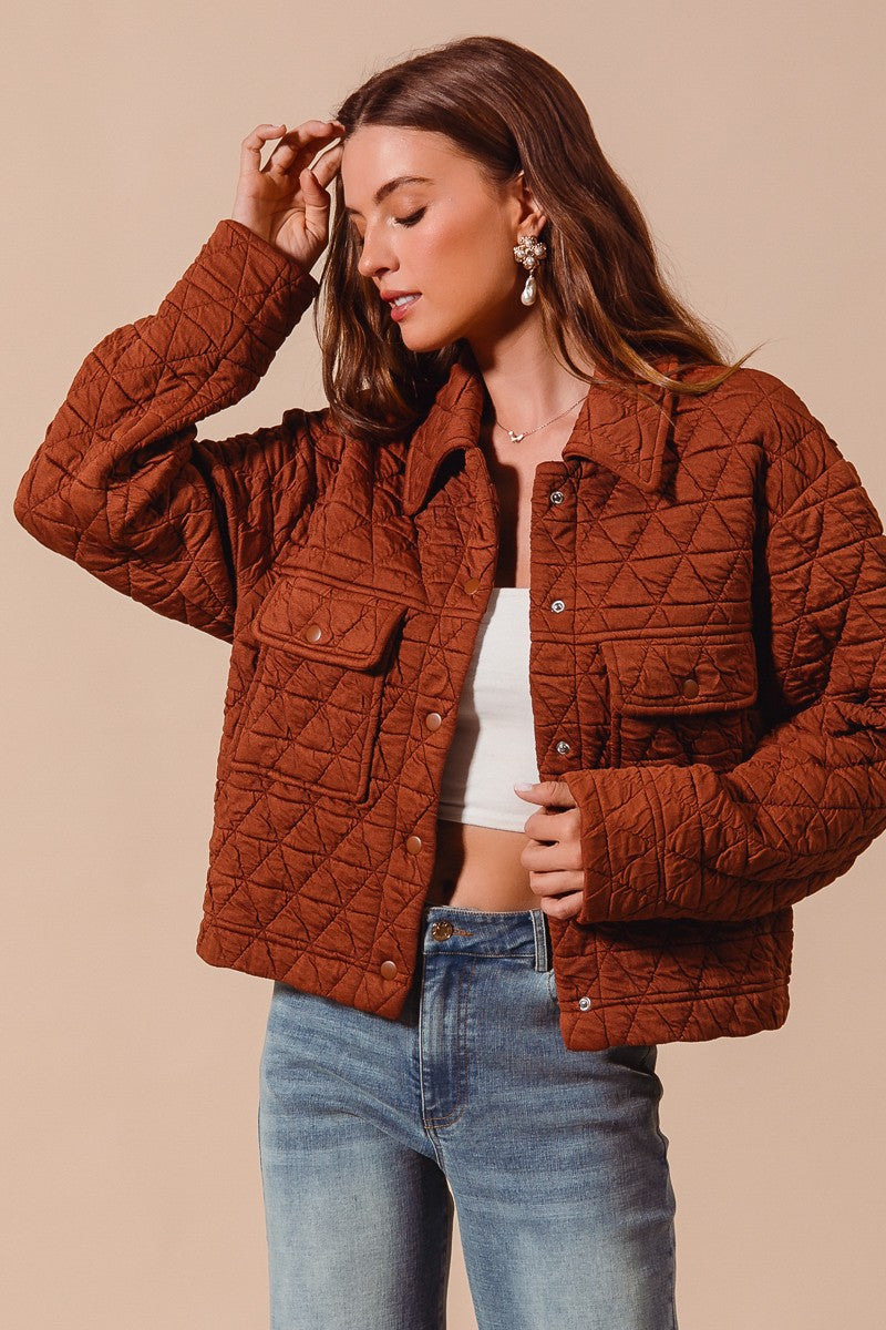 Vintage Brick Triangle Quilting Stitch Button Up Knit Jacket