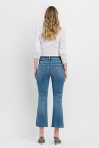 VERVET HIGH RISE CLEAN CUT HEM CROP FLARE JEANS