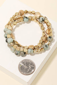 Mixed Metallic And Stone Beaded Bracelet Set