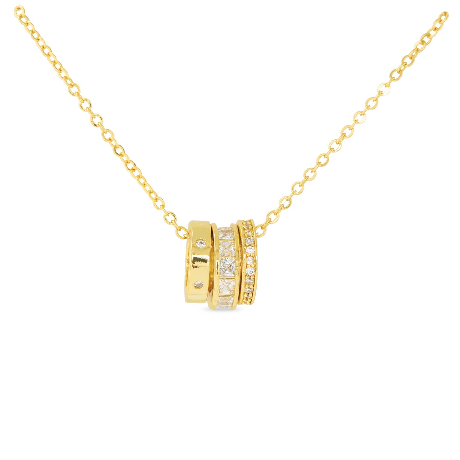 CZ Triple Ring Necklace: Sterling Silver Dipped