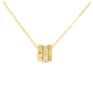 CZ Triple Ring Necklace: Sterling Silver Dipped