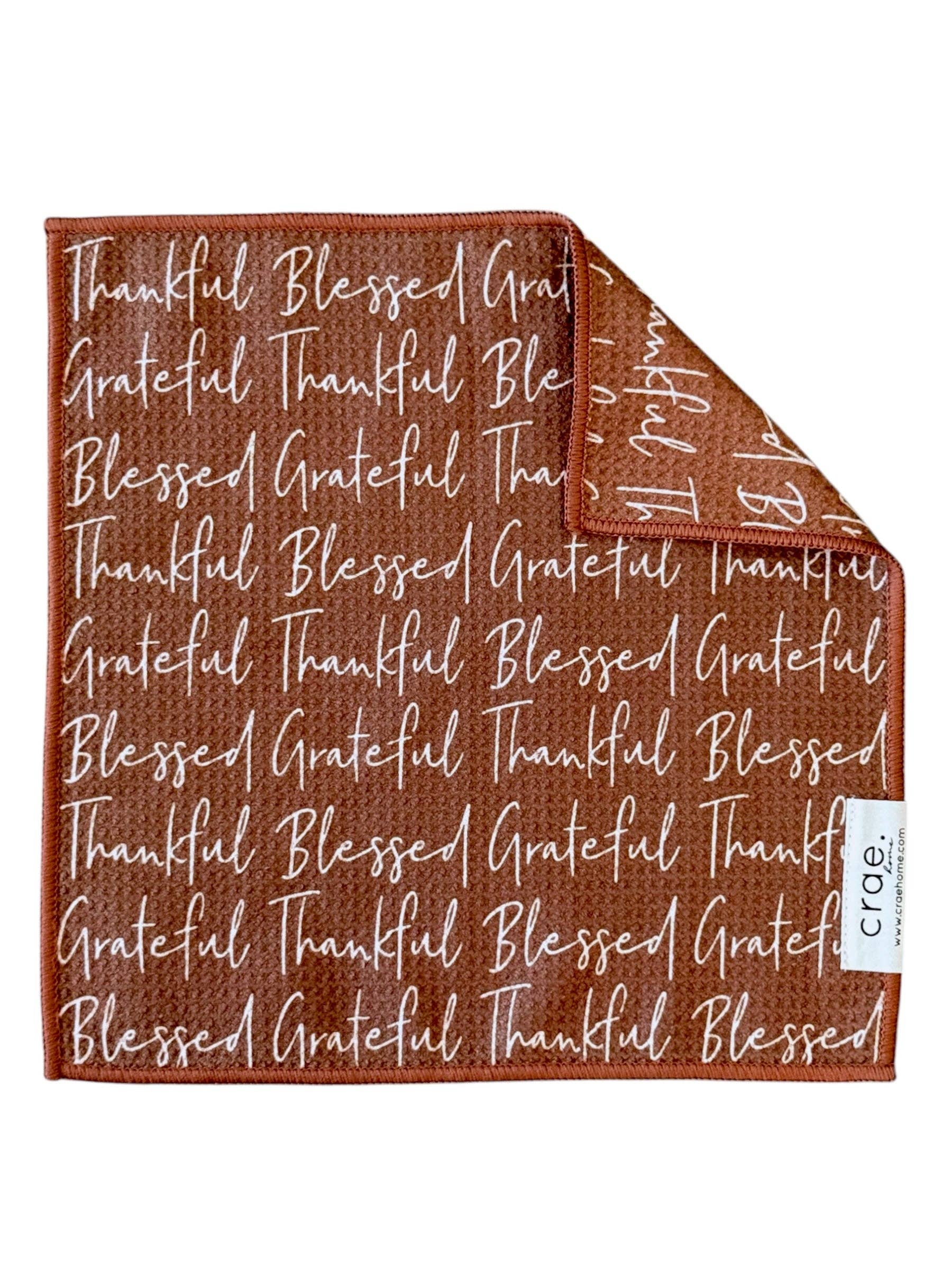 Thankful: Double-Sided Washcloth: Brown / 12x12 in / Washcloth