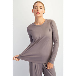 BLACK VISCOSE MODAL LONG SLEEVE TOP