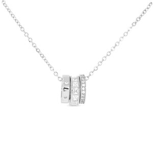 CZ Triple Ring Necklace: Sterling Silver Dipped