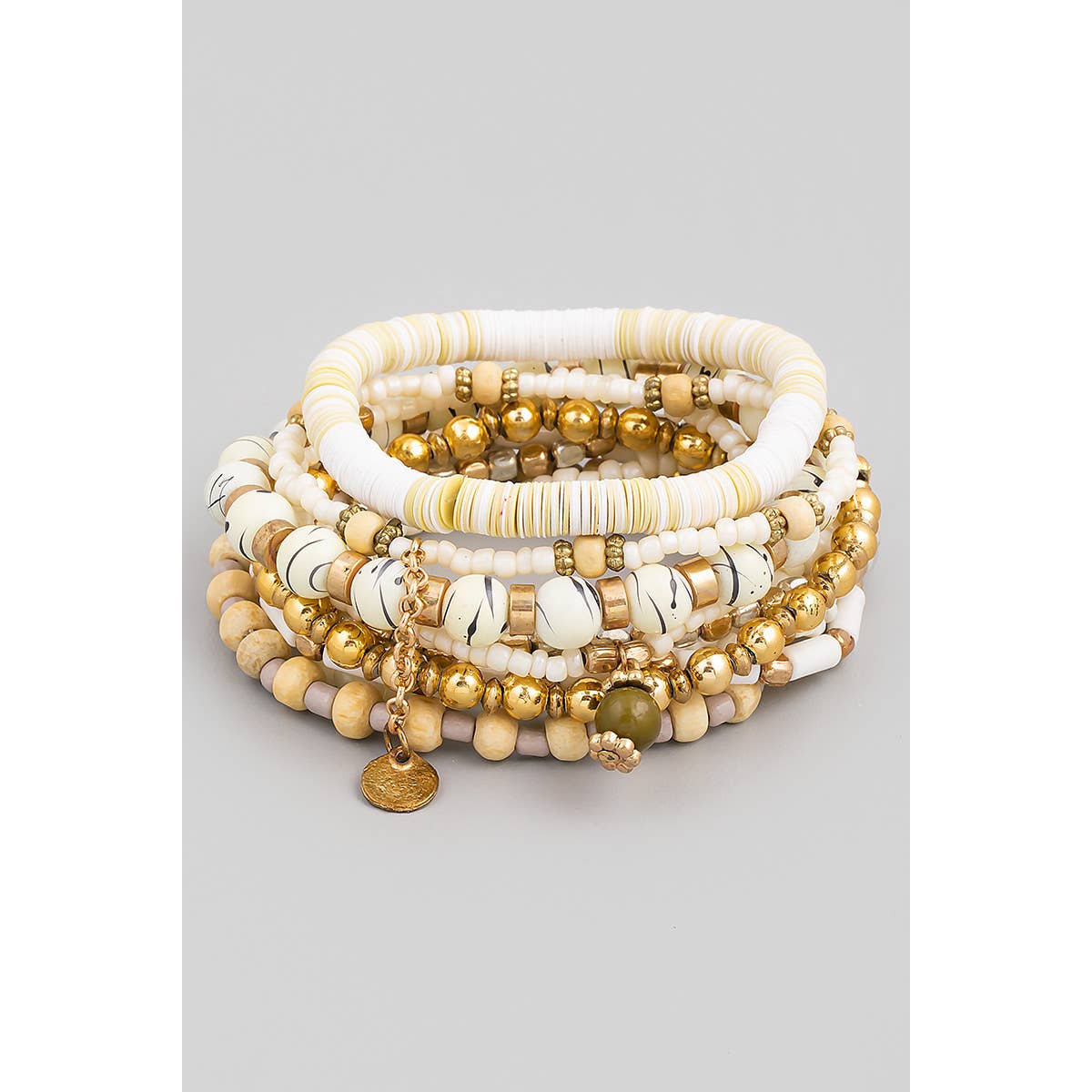 Multi Disc Stone Bead Stretch Bracelet Set