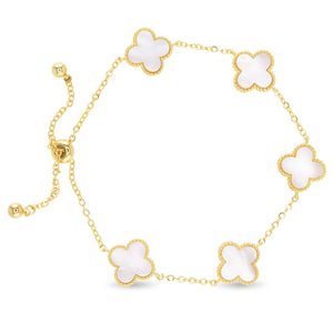 Gold Mother Of Pearl Clover Bracelet: Pink