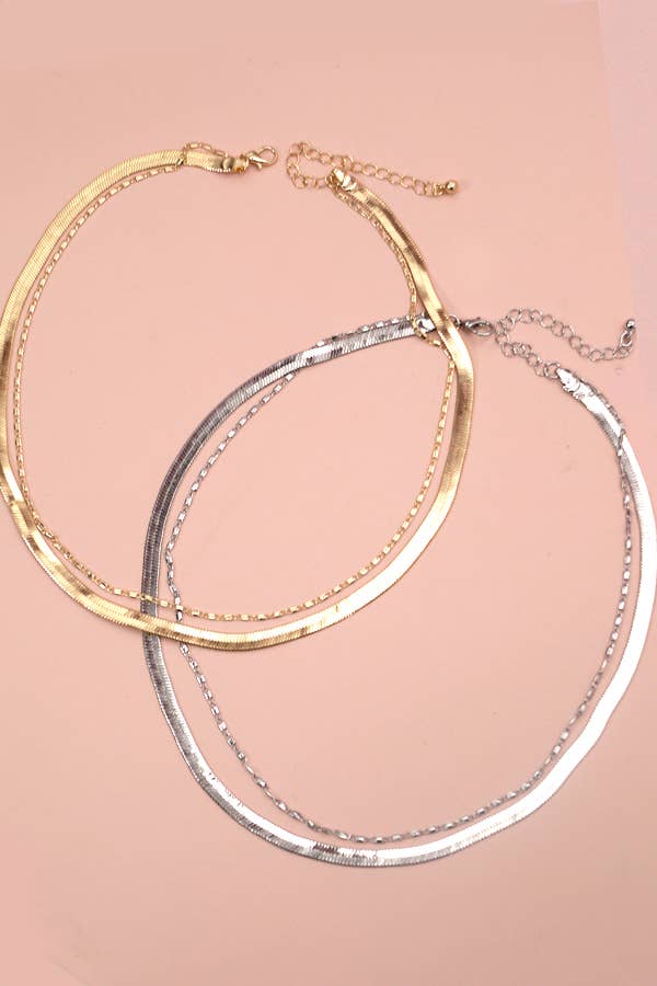 SILVER DOUBLE SNAKE AND LARGO CHAIN NECKLACE