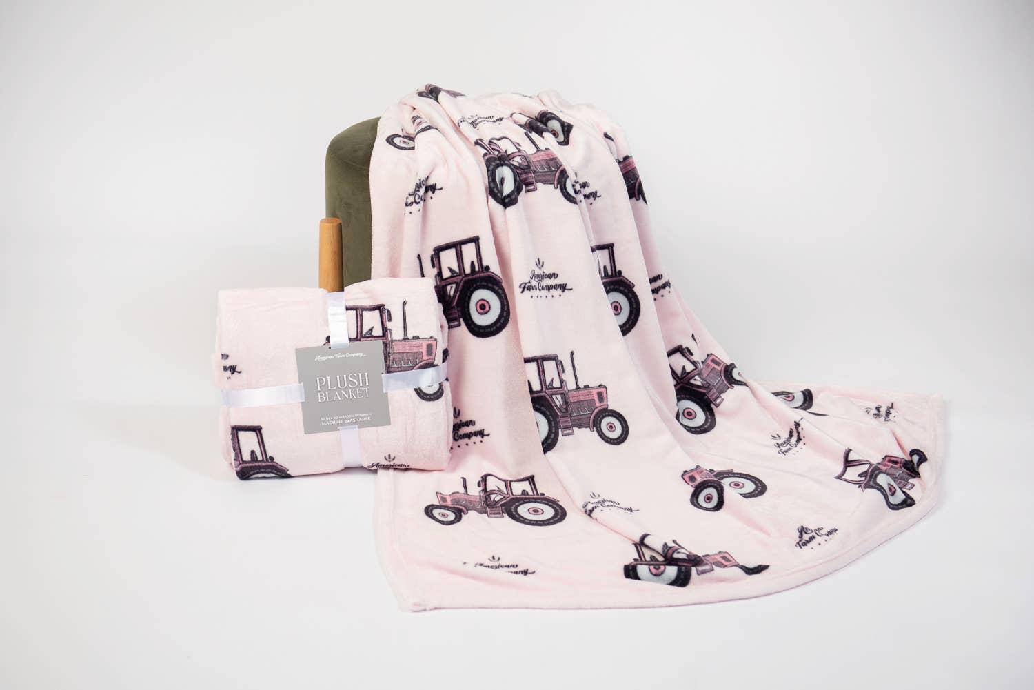 Pink Tractor' Plush Blanket