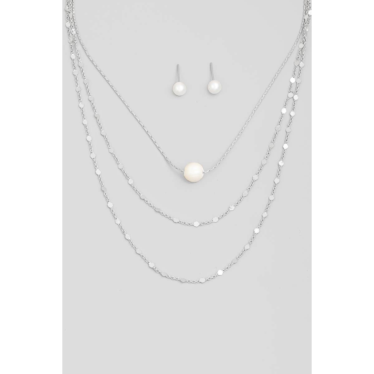 Pearl Bead Pendant Layered Chain Necklace Set