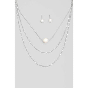 Pearl Bead Pendant Layered Chain Necklace Set