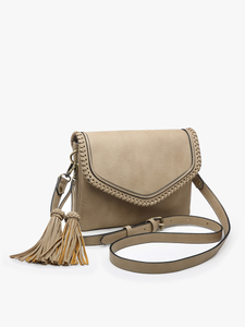 Brown Sloane Flapover Crossbody w/ Whipstitch and Tassel