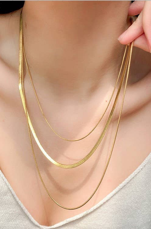 GOLD TITANIUM  STEEL NON-TARNISH LAYERED CHAIN NECKLACE