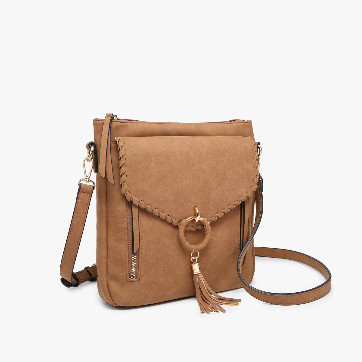 Parchment Layla Faux Suede Whipstitch Crossbody w/ Tassel