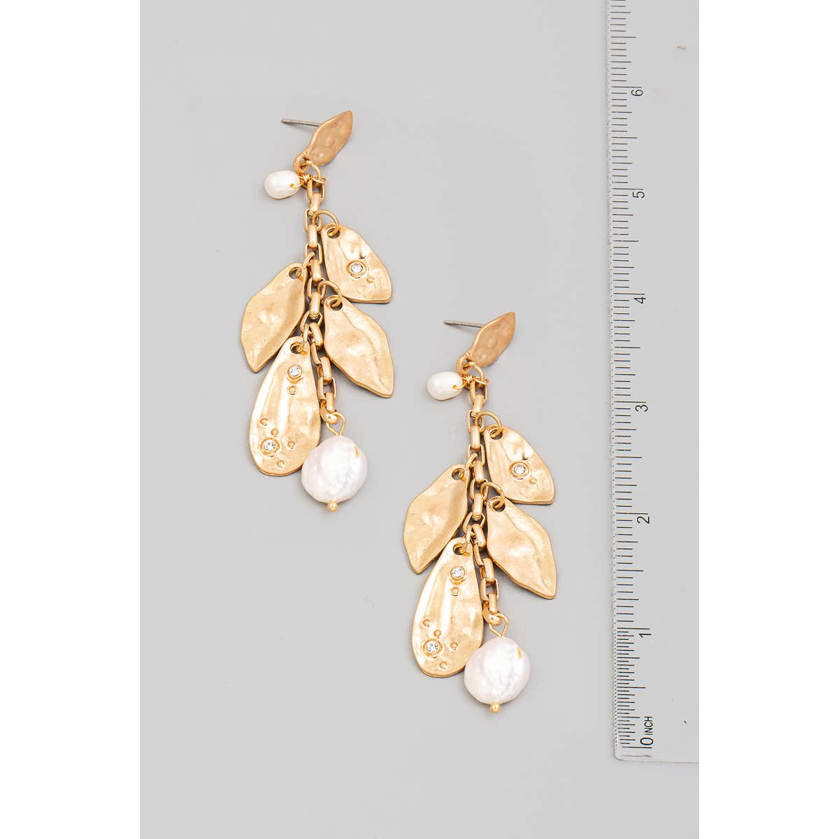 Pearl Leaf Drop Gold Earrings