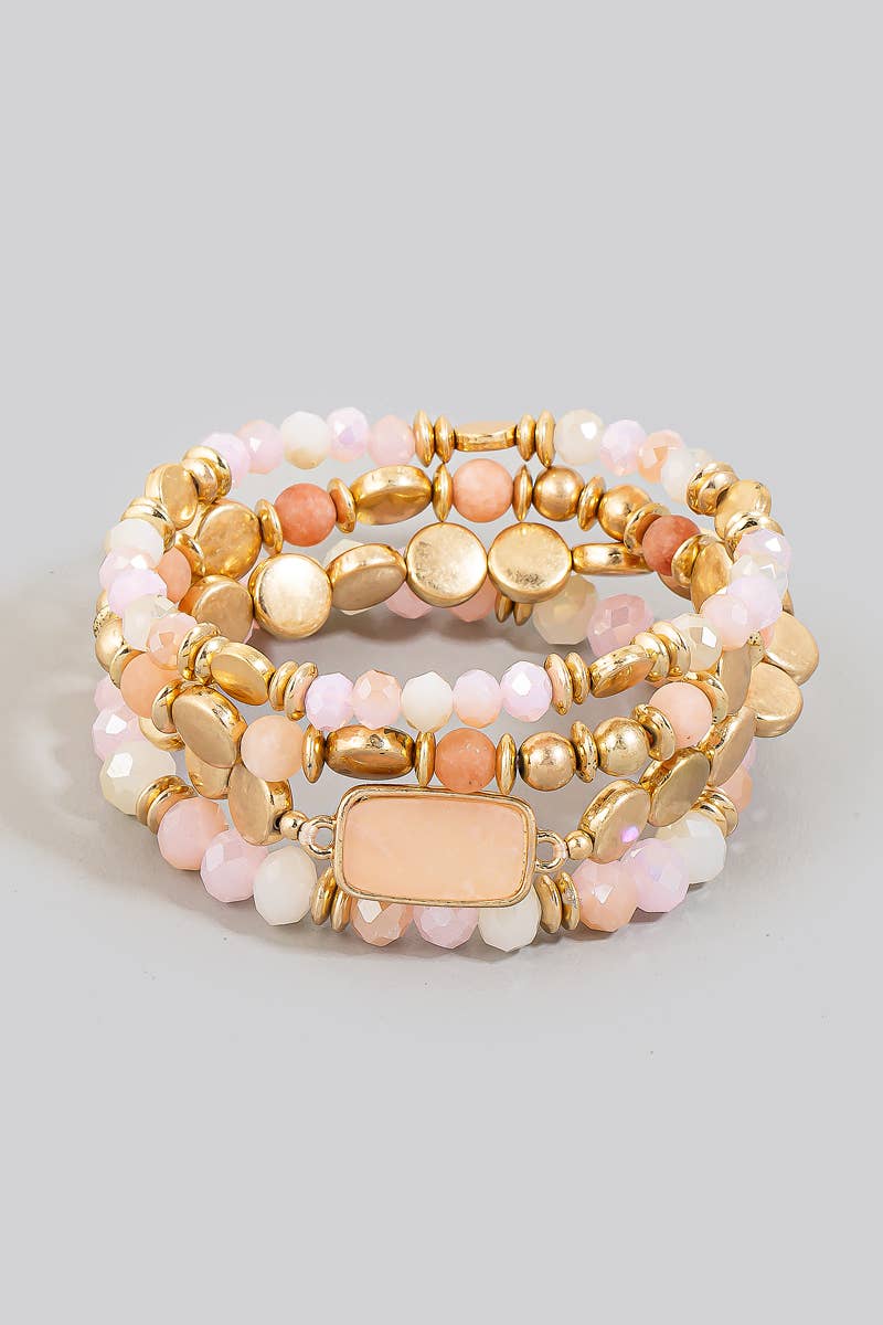 Stone Charm Assorted Beaded Bracelet Set