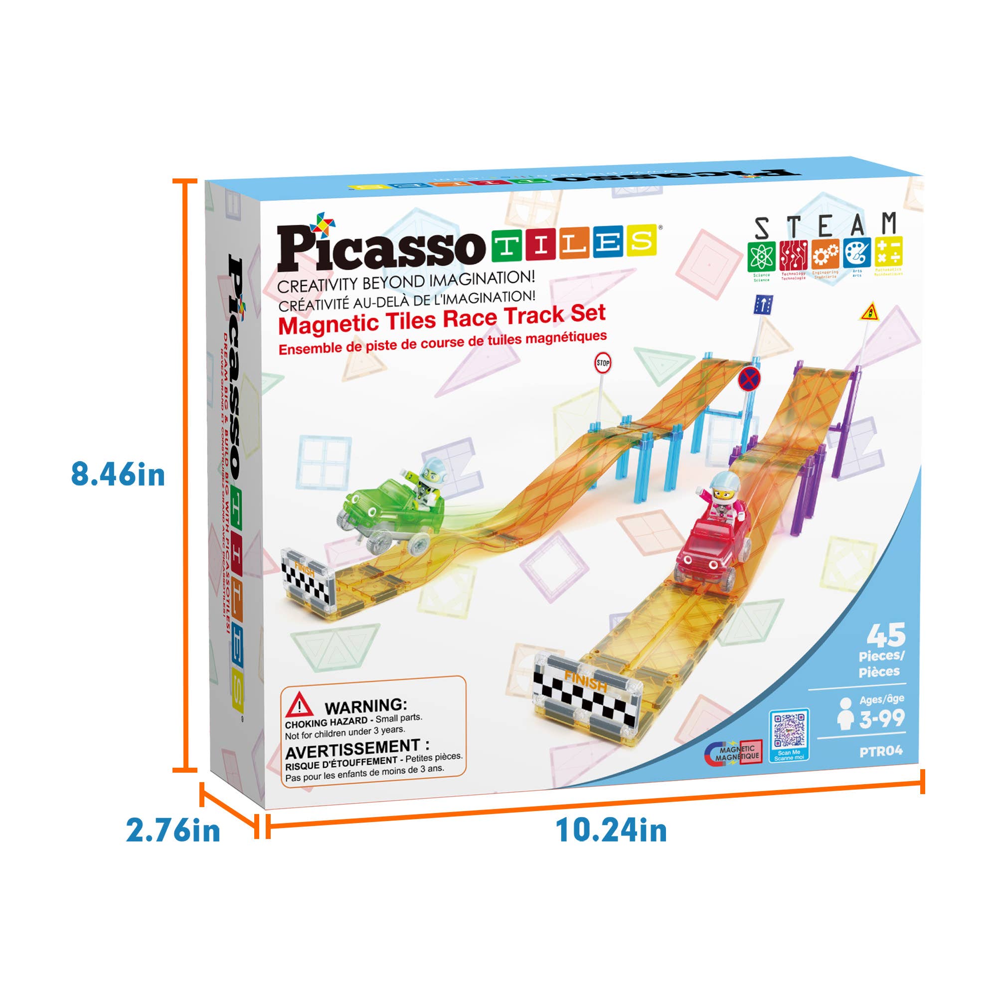 PicassoTiles 45 Pcs Race Car Tracks with Slopes for Racing